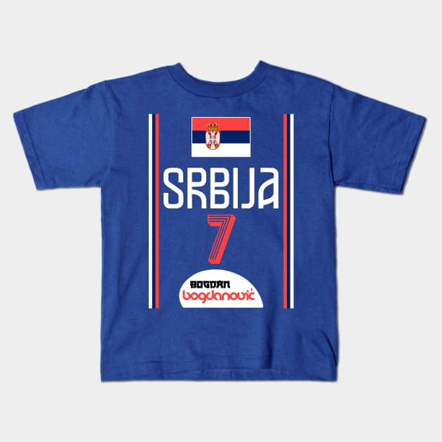 Bogdan Bogdanovic Retro Serbia Euro Basketball Fan Art Kids T-Shirt by darklordpug